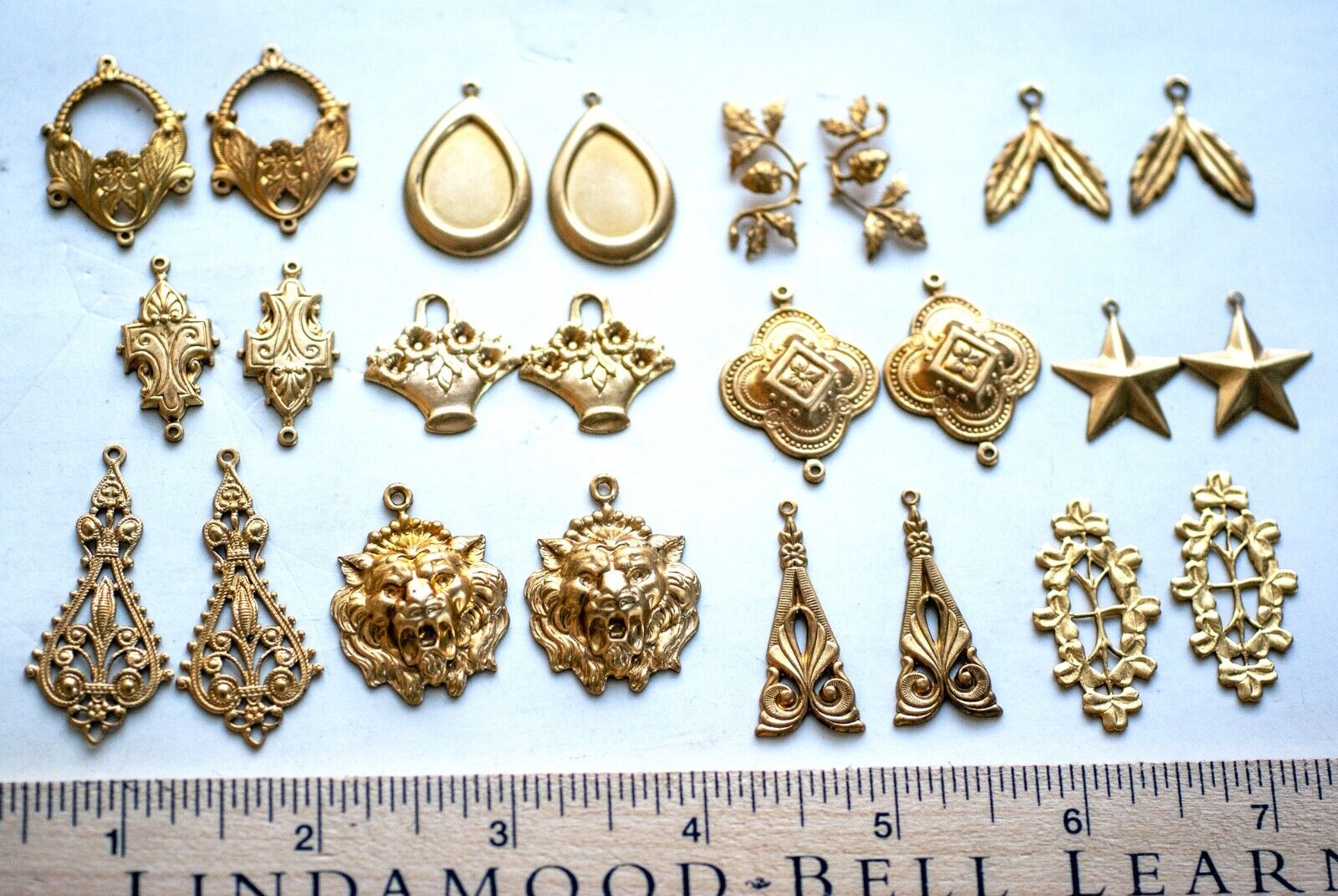 12 Pairs Vintage Raw Brass Earring Stampings-Findings Lot 3
