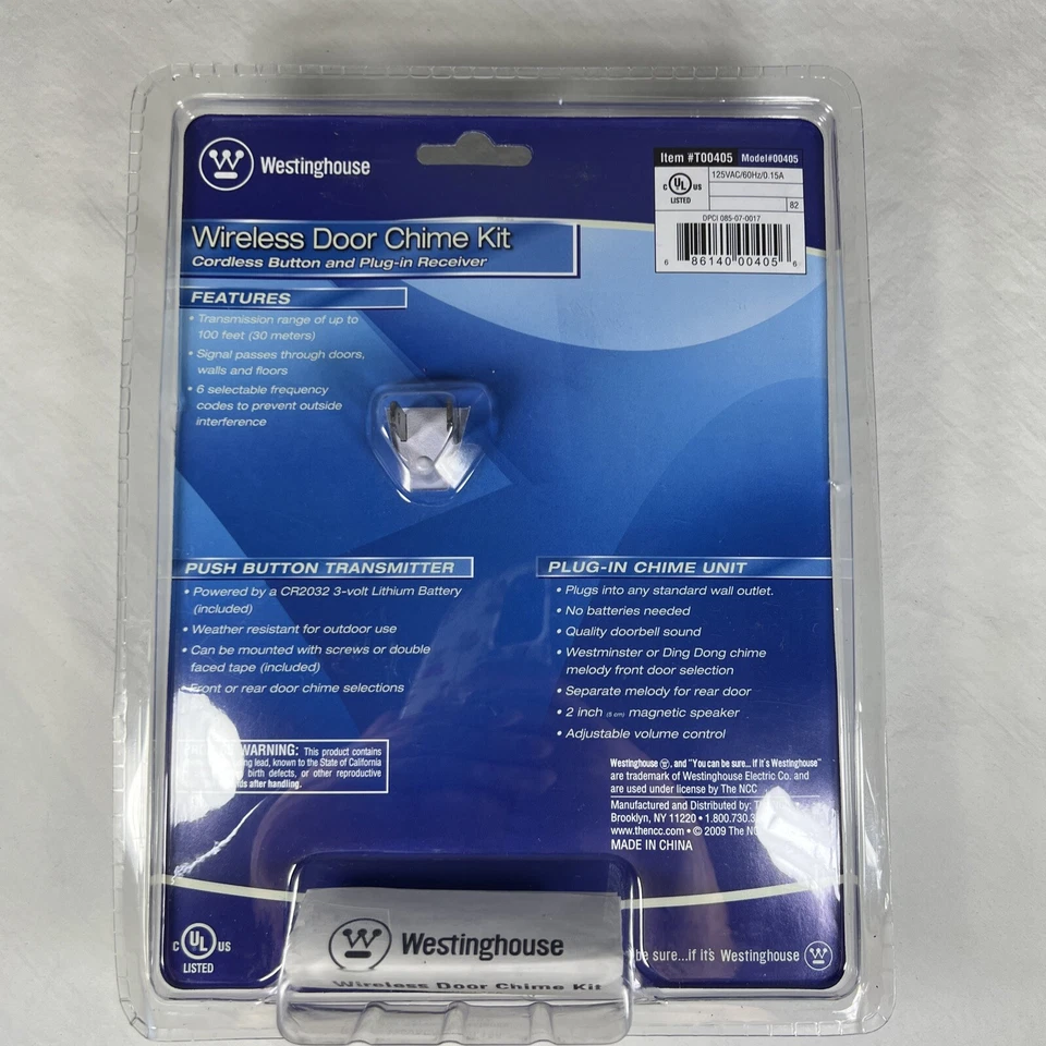Westinghouse Wireless Door Chime Kit Cordless Button & Plug-In Receiver  T00405 - Image 3 of 3