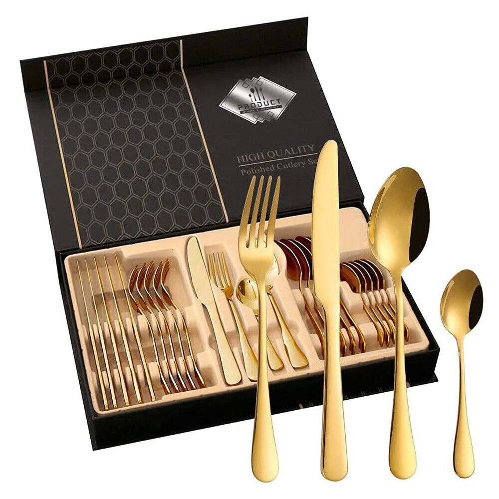 24 Piece Flatware Cutlery Set Stainless Steel Knife Fork 24 Piece Flatware Cutlery Set Stainless Steel Knife Fork