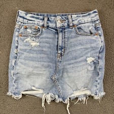 American Eagle Curvy Hi-Rise Mini Denim Skirt Light Wash Distressed Size 4