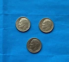 (3) 1960's Roosevelt Dime 10c - 90% Silver US Dime 10 Cent Blue Lot 5