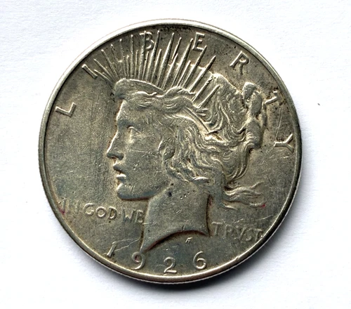 1926-S Silver Peace Dollar, San Francisco Mint mark, fine condition, circulated