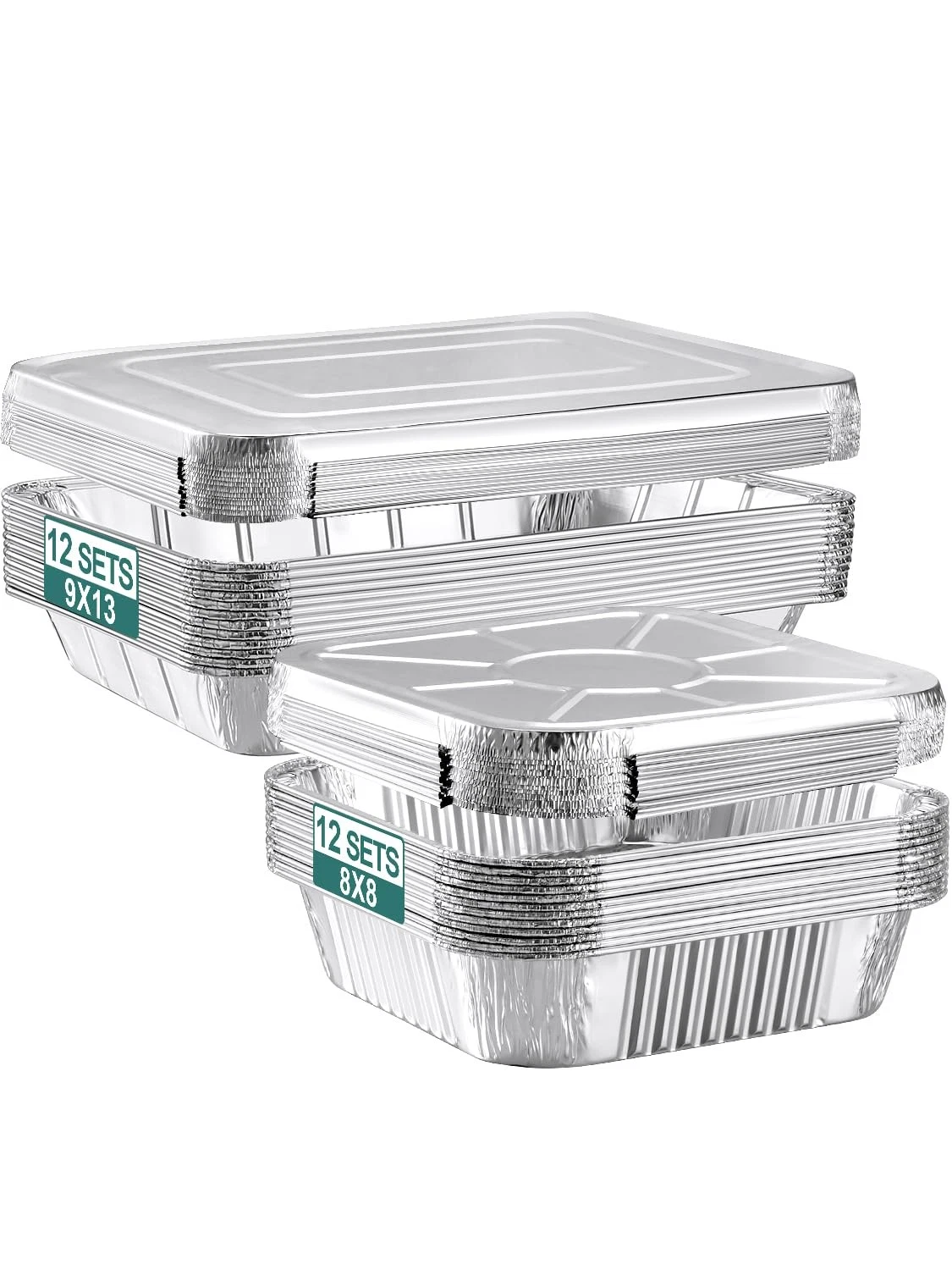 24 Pack Disposable Aluminum Pans with Lids Combo Set- 12 Large 9x13 Foil Pans...