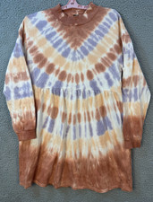 Tie Dye Dress Women Medium Rust Peach Mock Neck Long Sleeve Boho Casual