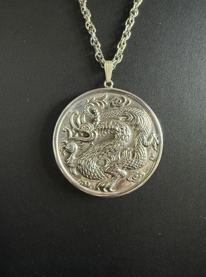 Vintage 925 Sterling Silver REED & BARTON Carved Dragon Pendant