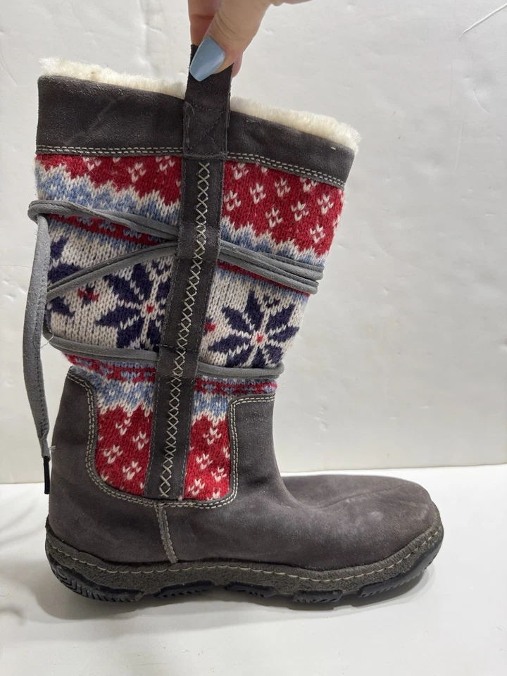 Clarks Suéter Gris Cuero Gamuza Fair Isle Suéter Forrado Botas 6 M Cálido Foto 2 de 4