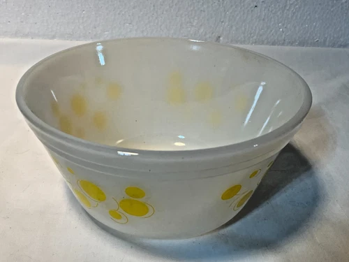 Vtg Federal Glass Yellow Atomic Dot Mixing Bowl 7" Bolero Collector's Piece MCM