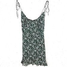 Reformation Esther Green Floral Mini Dress Ruffle Scoop Neck Adjustable Straps 0