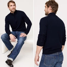 NWT Banana Republic Merino Wool Half Zip Sweater MEDIUM Navy Blue Stand Collar