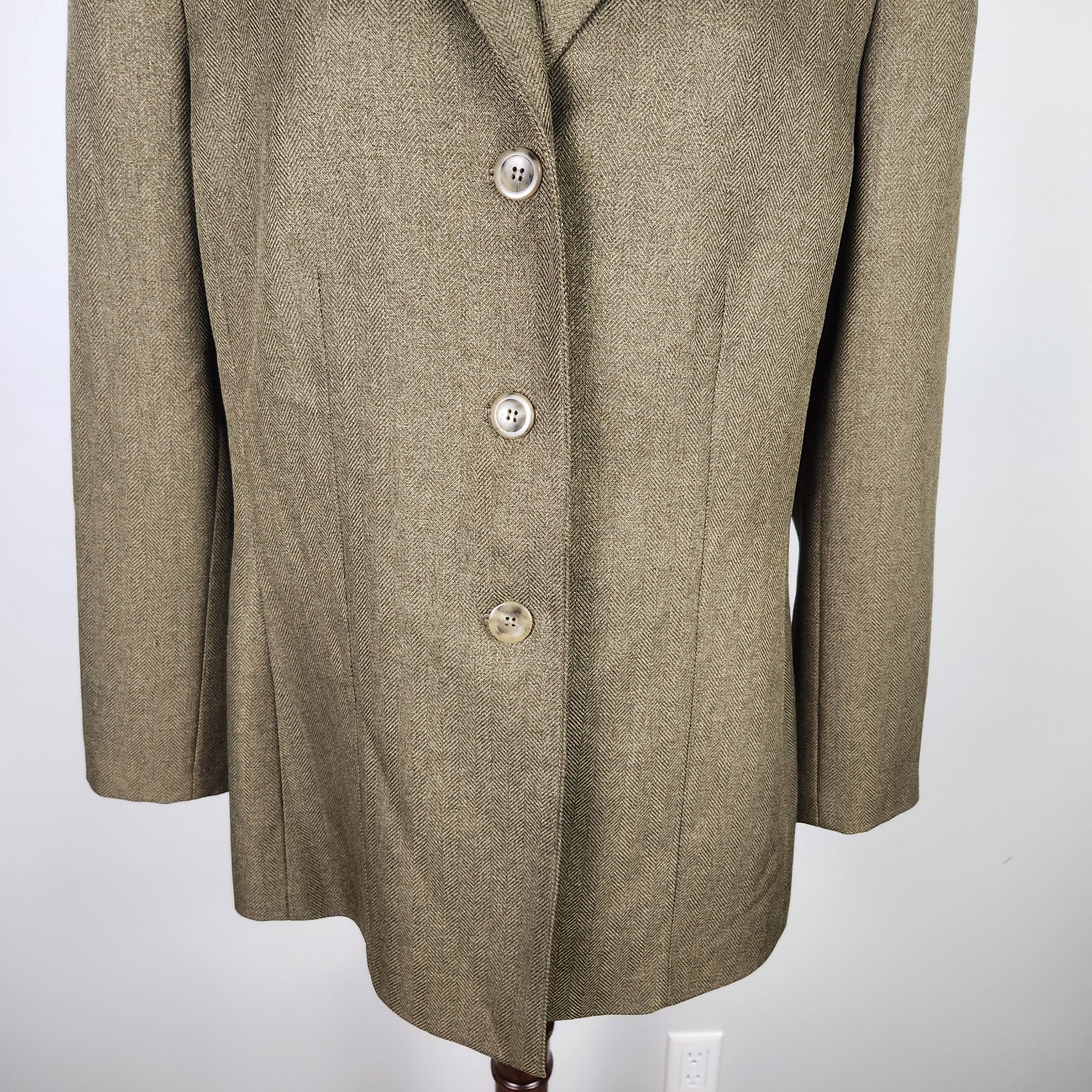 EUC Le Suit 2 Piece Pant Suit Brown Green Herringbone Wide Leg Pant Size 16 #611