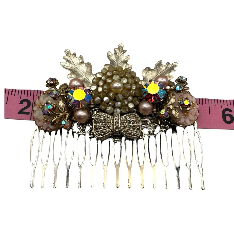 Aurora Leaf 珍珠新娘发梳复古水钻秋季婚礼配件 — 第 3/4 张图片