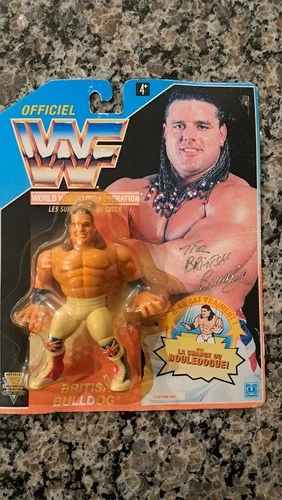 Hasbro WWF WWE BRITISH BULLDOG figure French card (note bubble & card condition)