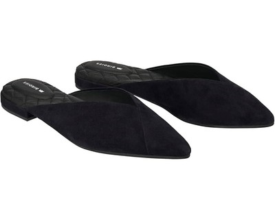Birdies The Swan Black Suede Slip On Mules Size 9