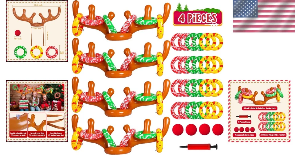Juego Inflable de Lanzamiento de Cuernos de Reno Niños Adultos Fiesta de Navidad Interior Exterior Foto 2 de 4