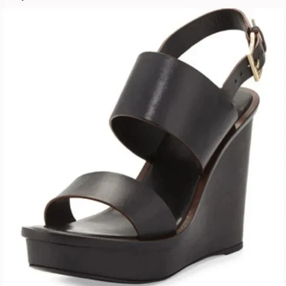 Tory Burch 黑色皮革 Lexington 凉鞋厚底楔形鞋跟女式 5.5M 码 — 第 3/4 张图片