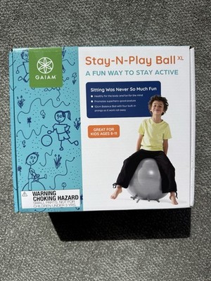 Gaiam Stay-N-Play Ball XL Kids Yoga Stability Ball w/ Pump Gray Ages 8-11