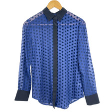 Madewell 1937 Silk Polka Dot Blouse XS Blue Black Sheer Button Front Long Sleeve