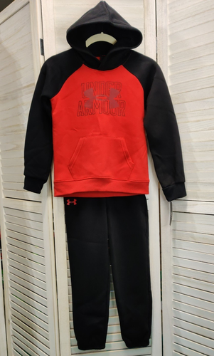 UNDER ARMOUR Black Red 2 Piece Hoodie Sweatshirt & Jogger Sweatpants Boys Size 7 - Picture 17 of 17