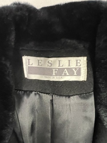 Cappotto donna vintage Leslie Faye lungo nero pelliccia sintetica colletto polsini taglia 12 - Foto 6 di 13