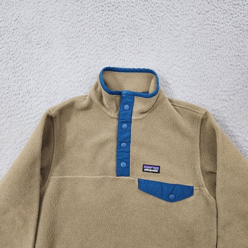 Patagonia Jacket Boys Medium Beige Oatmeal Lightweight Synchilla Snap T Pullover - Picture 2 of 13