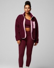 Bnwt Woman Trendy Fabletics Tahoe Teddy Jacket - Size S Uk 6 - Merlot Soft Pink