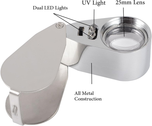 Lupa de Bolsillo con Luz LED Aumento 40X para Trabajo Cercano Joyería Relojería - Picture 2 of 12