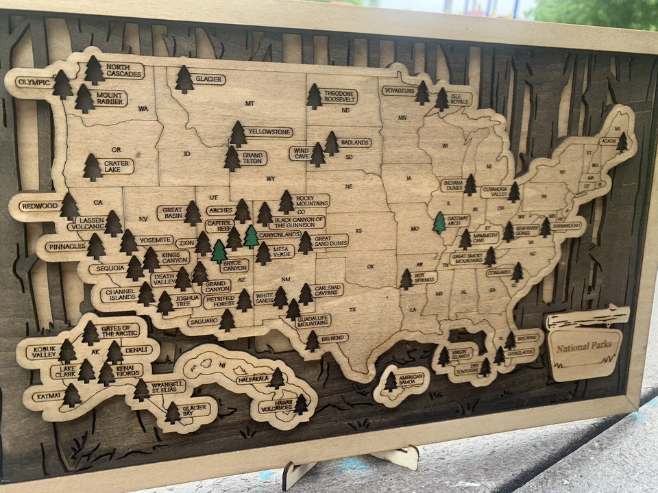 Mapa de madera de parques nacionales de Estados Unidos - Rastrea tus visitas a parques nacionales Foto 3 de 4
