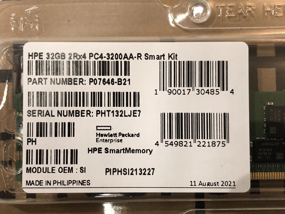 HPE 32GB 2Rx4 DDR4 PC4-3200AA-R Reg Dual Rank ECC Smart Server Memory Ram Kit - Image 2 of 3