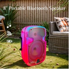 Portable Bluetooth Speaker 8  Subwoofer Heavy Bass Party DJ LED FM Mic w/ Stand