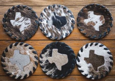 Cowhide Coaster Texas Map Assorted - SET OF 12