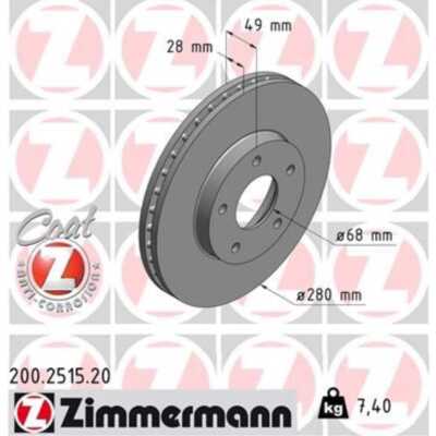 ZIMMERMANN 2x Bremsscheibe vorne Ø280 mm Innenbelüftet für Nissan Almera Tino
