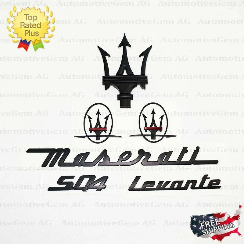Maserati emblema Levante SQ4 grade tridente logotipo lateral conjunto de crachá preto kit adesivo - Imagem 2 de 3