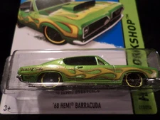 HW HOT WHEELS 2015 HW WORKSHOP #213/250 '68 HEMI BARRACUDA HOTWHEELS GREEN MOPAR