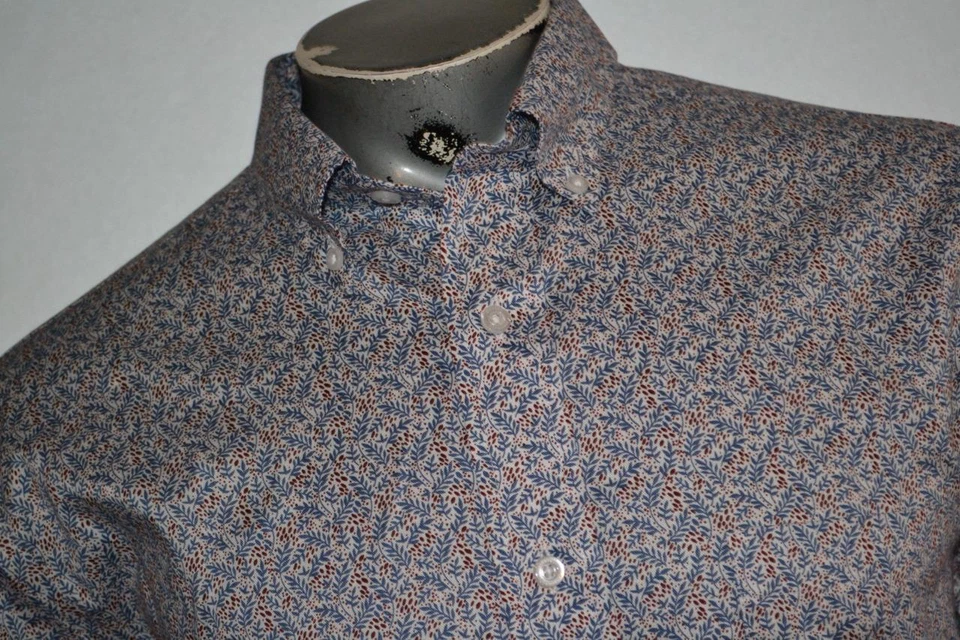34408 Camisa de Vestir Daniel Cremieux Azul Diseño Floral Algodón Talla Grande Para Hombre Foto 4 de 4