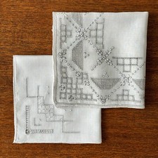 Vinatge Antique pakiet dwie bawełniane białe chusteczki szwajcarskie cutwork amtenny