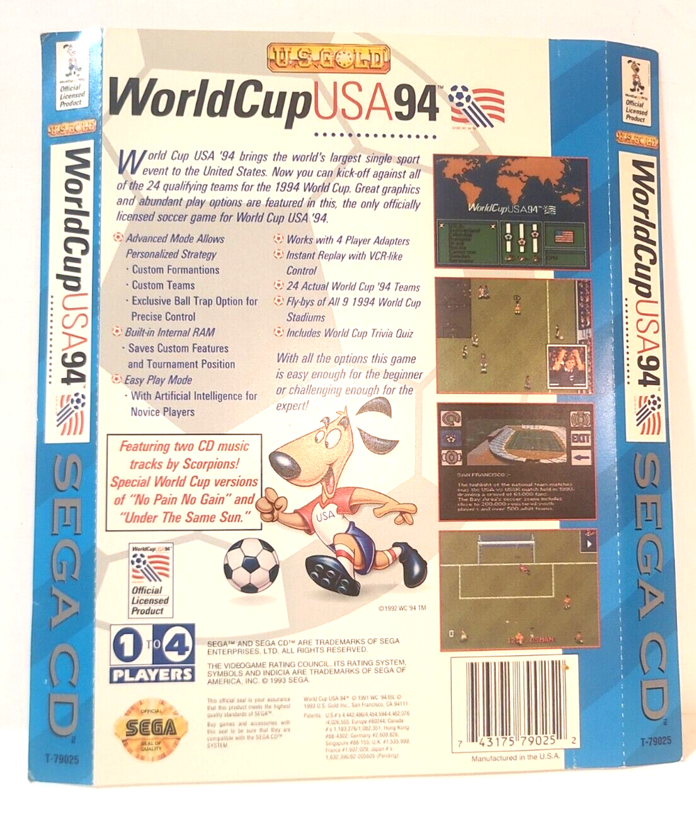 World Cup USA '94 Soccer Sega CD Authentic Back Cover Art Rear