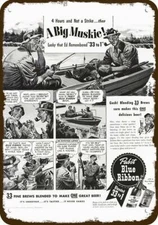 1941 PABST BEER & Men Muskie Fishing Vintage-Look DECORATIVE REPLICA METAL SIGN
