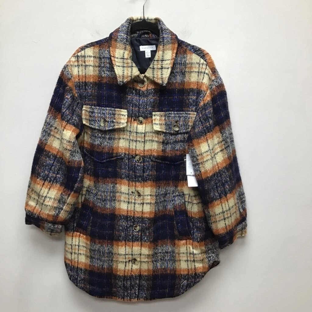 Topshop Womens Shirt Jacket Brown Multicolor Plaid Buttons Pockets S 4-6  New | eBay