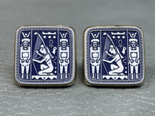 Vintage Egyptian Hieroglyphics Yellow Gold Plated Cuff Links