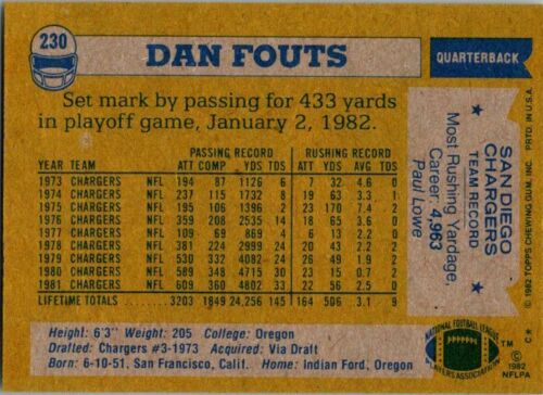1982 Topps Football Card Dan Fouts QB San Diego Chargers sk8741