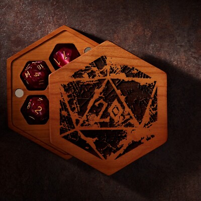 Antique D20 | Dice Box DnD | NETURAL CHERRY WOOD | Dice Vault | DnD Dice Set
