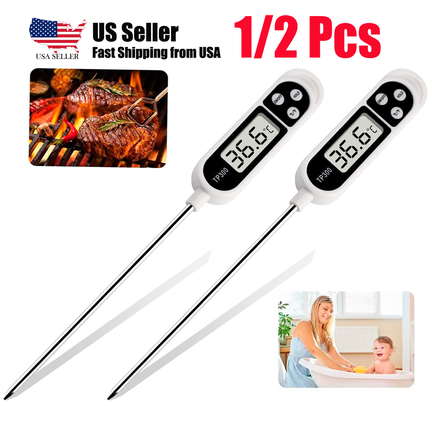 Meat Thermometer Digital Thermometer with Long Probe, Instant Read Cooking Therm-image