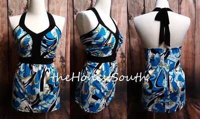 New VENEZIA Black Blue Paisley Stretch Jersey Tie Back Halter Top Tunic 22/24?