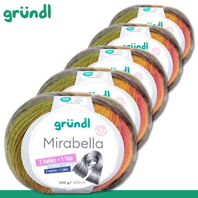 Gründl 5 x 100 g Mirabella Farbverlaufsgarn Wolle Garn Stricken Häkeln 12 Farben