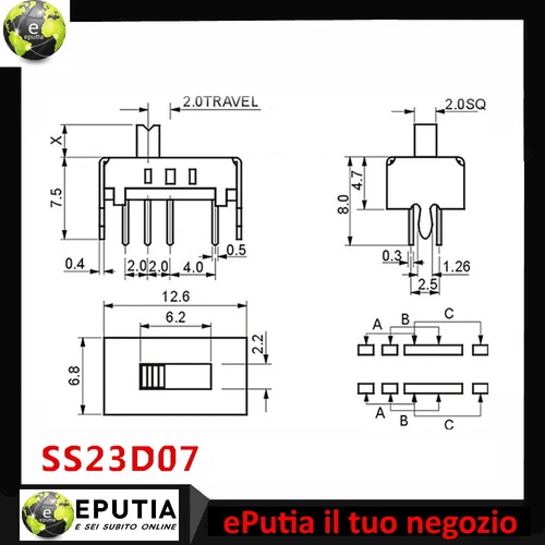 5Pcs – Mini Interruptor Deslizante SS23D07 2 Vías 3 Posiciones Palanca De 4mm