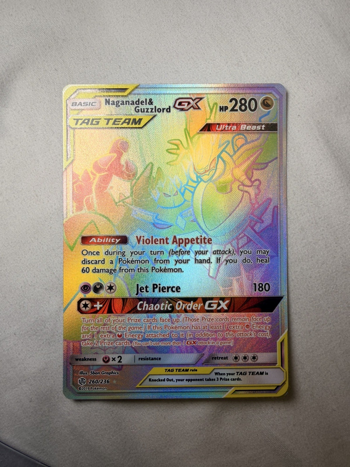 Naganadel & Guzzlord GX SECRET HYPER RARE 260/236 Pokemon SM Cosmic Eclipse NM