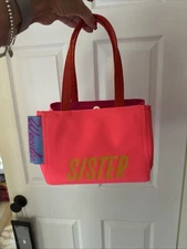 Edie Parker Weedie Bag Purse Orange with Sister Printed On Front. Never Used