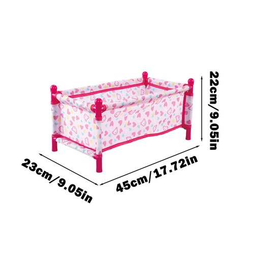 Pretend Play Toy Kids Doll Bed Pink Girls Toy Baby Doll Accessory Mini Doll Crib - Picture 2 of 12