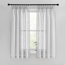 Living Room Curtains Short Semi Sheer Curtains Linen Look with Ruffle Band...
