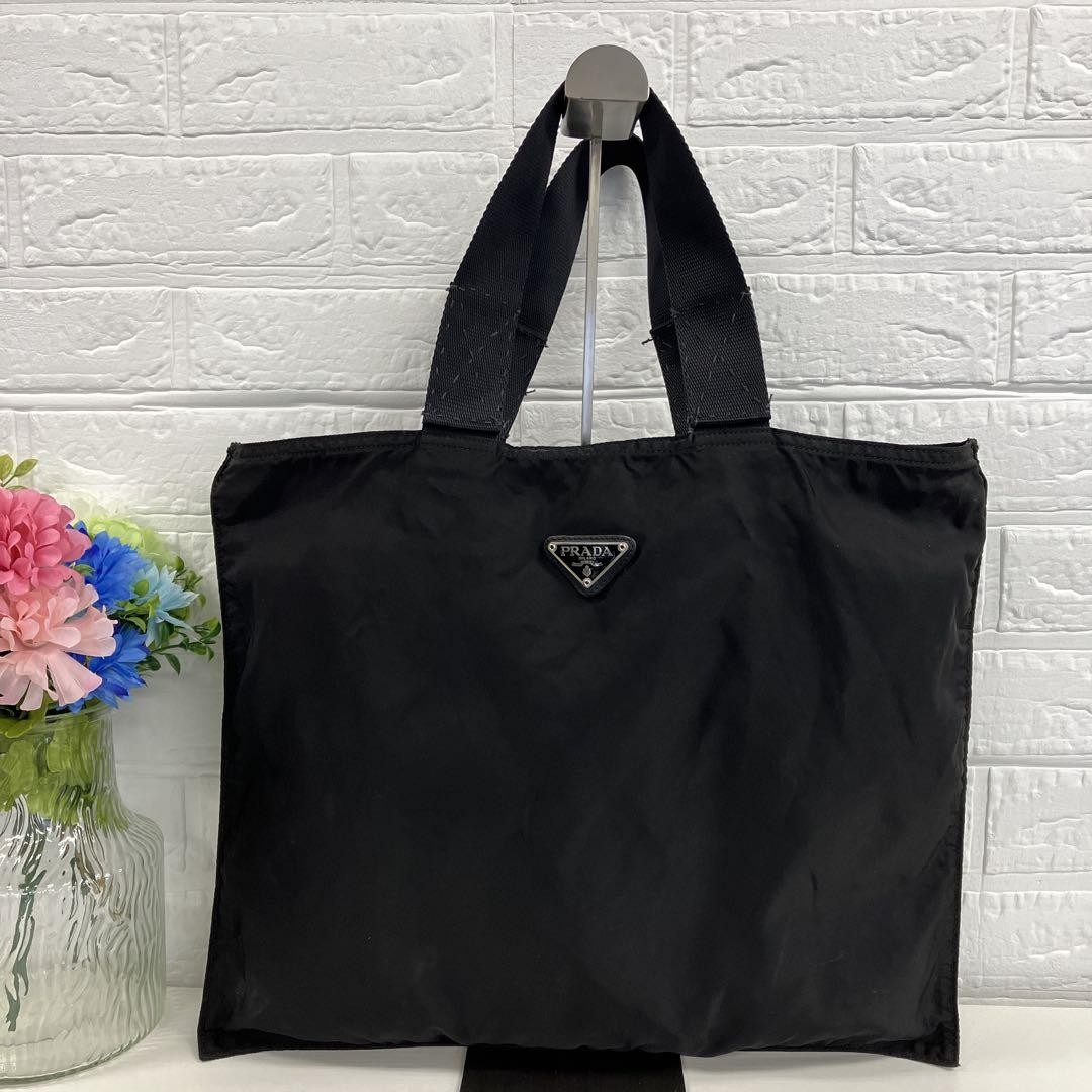 Prada Nylon Tote Bag with Triangle Logo and Repair Areas DP252029